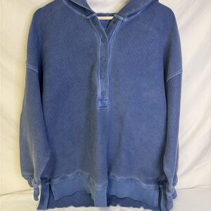 aerie Washed Blue Hooded Waffle Knit Pullover